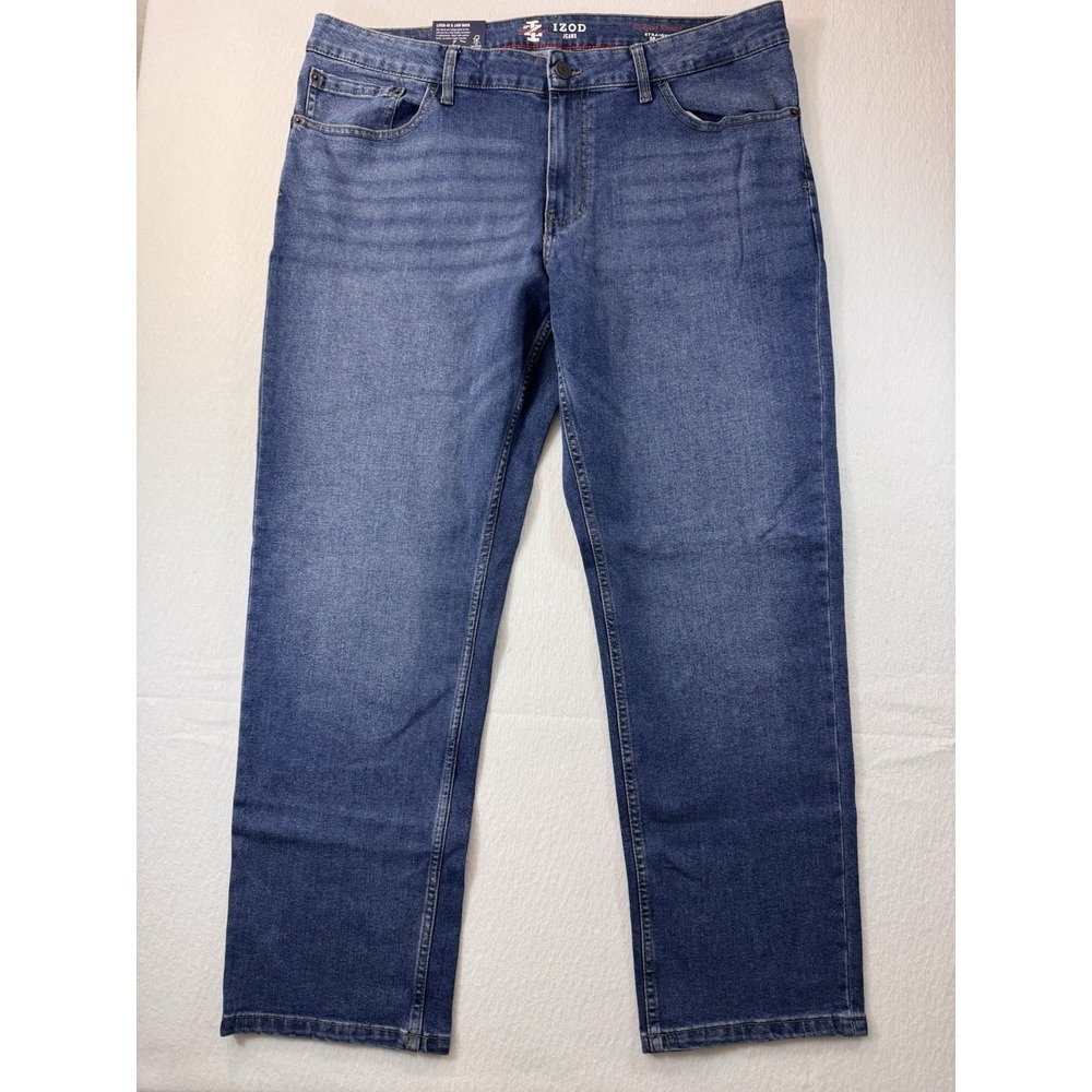 IZOD Saltwater Mens 38x30 Blue Straight Fit Comfort Stretch Jeans Casual NWT